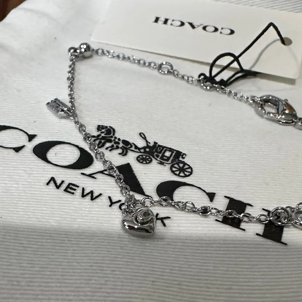 Coach Designer NEW Silver Tone Charm Bracelet with Bag